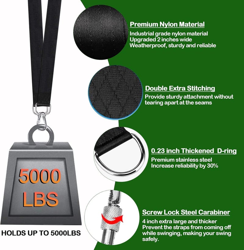 Werfeito Tree Swing Straps Hanging Kit (Set of 2), 3FT/8FT/10FT/20FT/30FT Tree Swing Straps Holds 5000 lbs with Tree Protector, Heavy Duty Carabiner and Swivel Perfect for Swings & Hammocks(8 FT) - Image 2